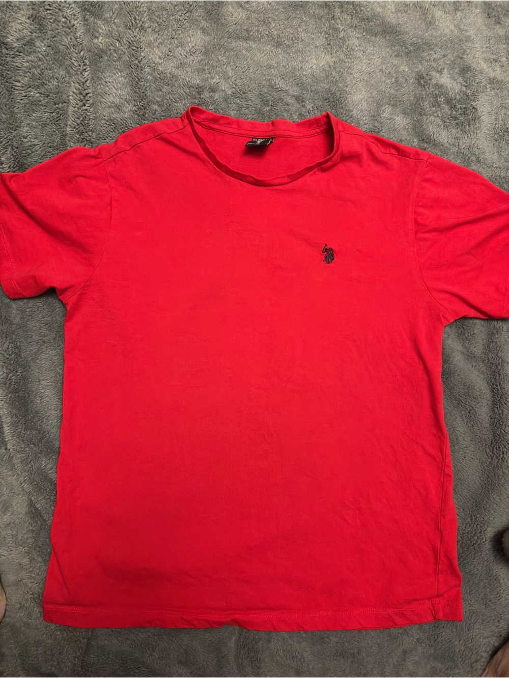 U.S. Polo Assn. Men’s Bright Red Short Sleeve Crewneck Tee with Navy Pony Emblem